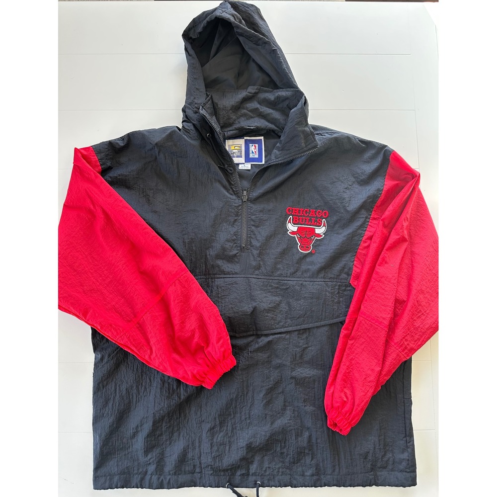 Vintage Chicago Bulls NBA Competitor Windbreaker Jacket Black Red Large M522T